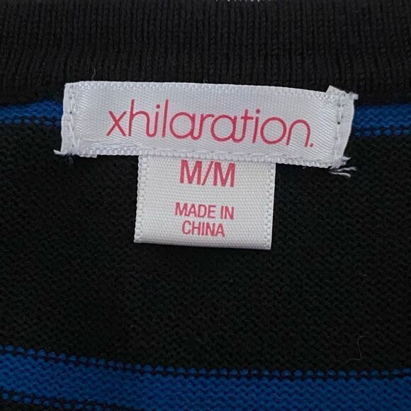 Xhilaration Medium Sweater Dress Black Blue Stripe 3/4 Sleeve Fall Winter - Picture 2 of 8